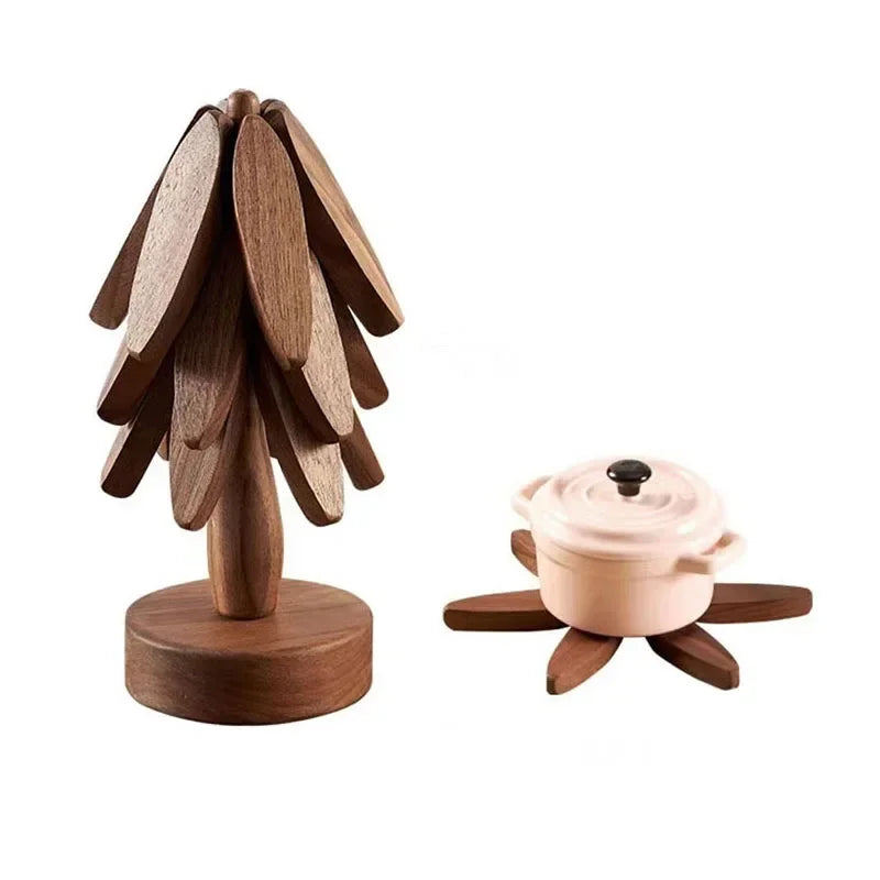 Folding Wooden Trivets, Tree Design, Heat-Resistant Coasters (Set of 3)