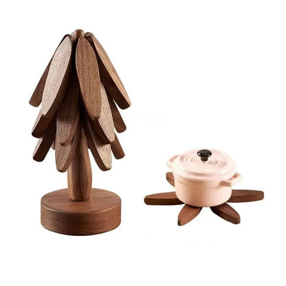 Folding Wooden Trivets, Tree Design, Heat-Resistant Coasters (Set of 3)