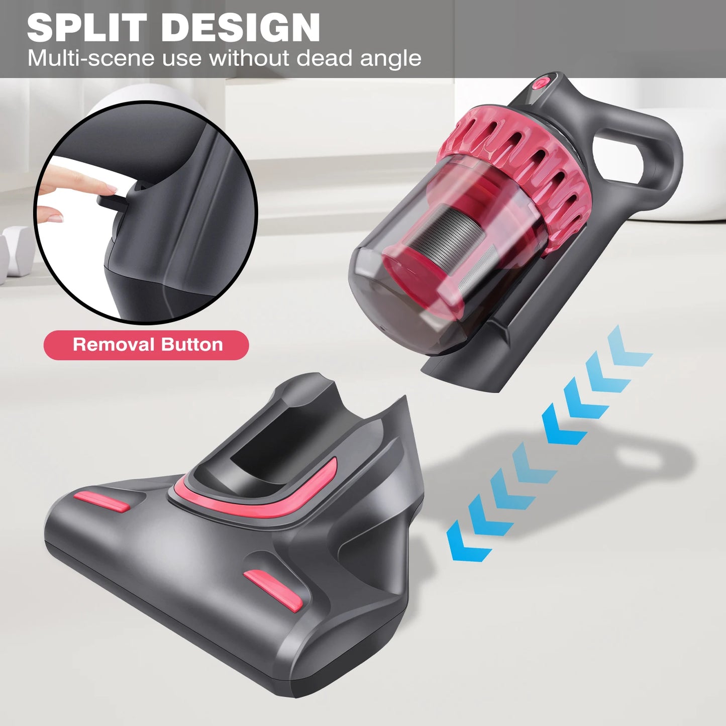 DayPlus Cordless Dust Mite Removal Mattress Vacuum Cleaner 3 IN 1 Home Bed Sofa Mattress with UV Light Cleaning Machine for Bed