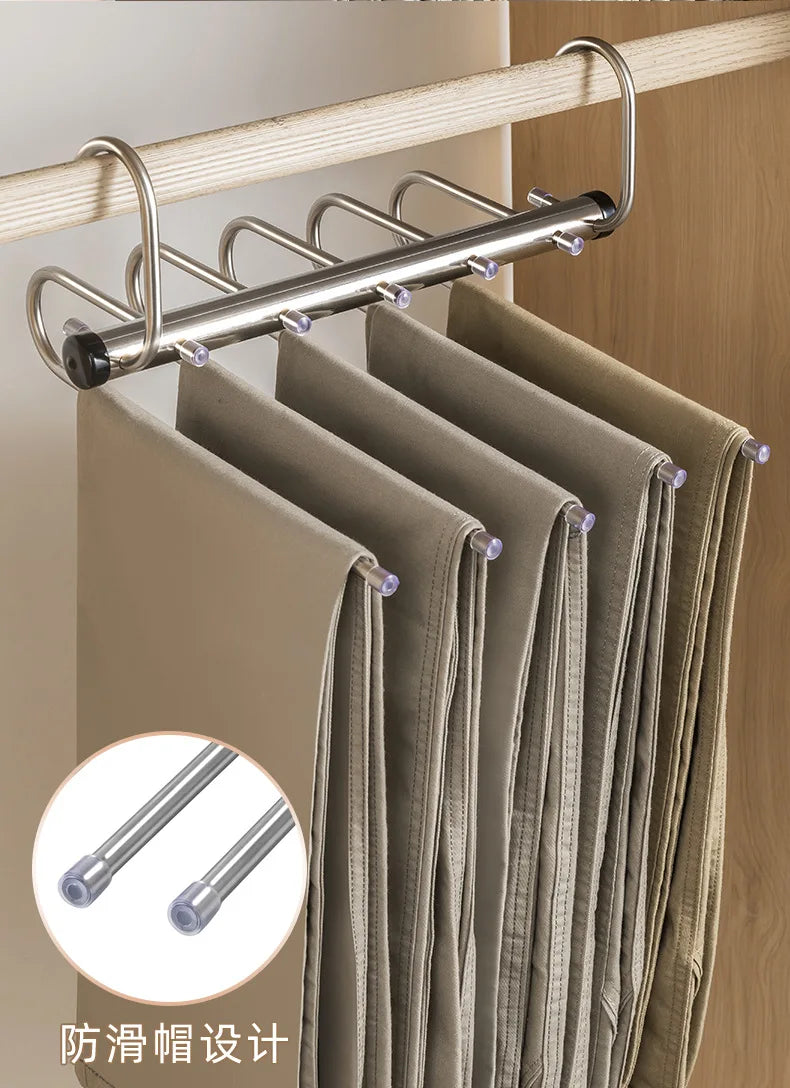 Folding Magic Pants Hangers 5/9layers Stainless Steel Space Saving Clothes Rack Organizer For Wardrobe Jeans Trousers Scarf