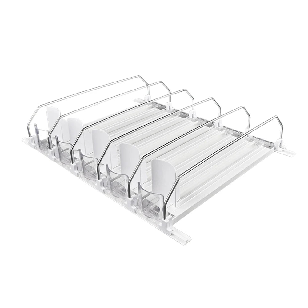 Adjustable Fridge Can Organizer with Spring-Loaded Dispenser