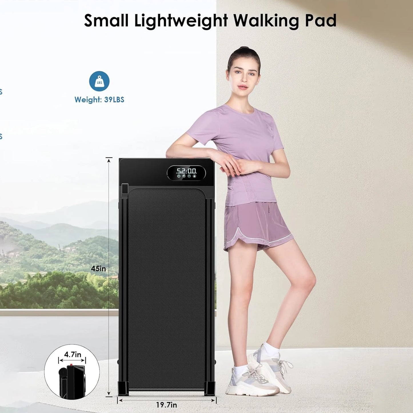 Bigzzia Walking Pad Under Desk Treadmill, 5MPH Portable Treadmill Home Quiet Lightweight Flat Treadmill pad 300lb Capacity 2.5HP