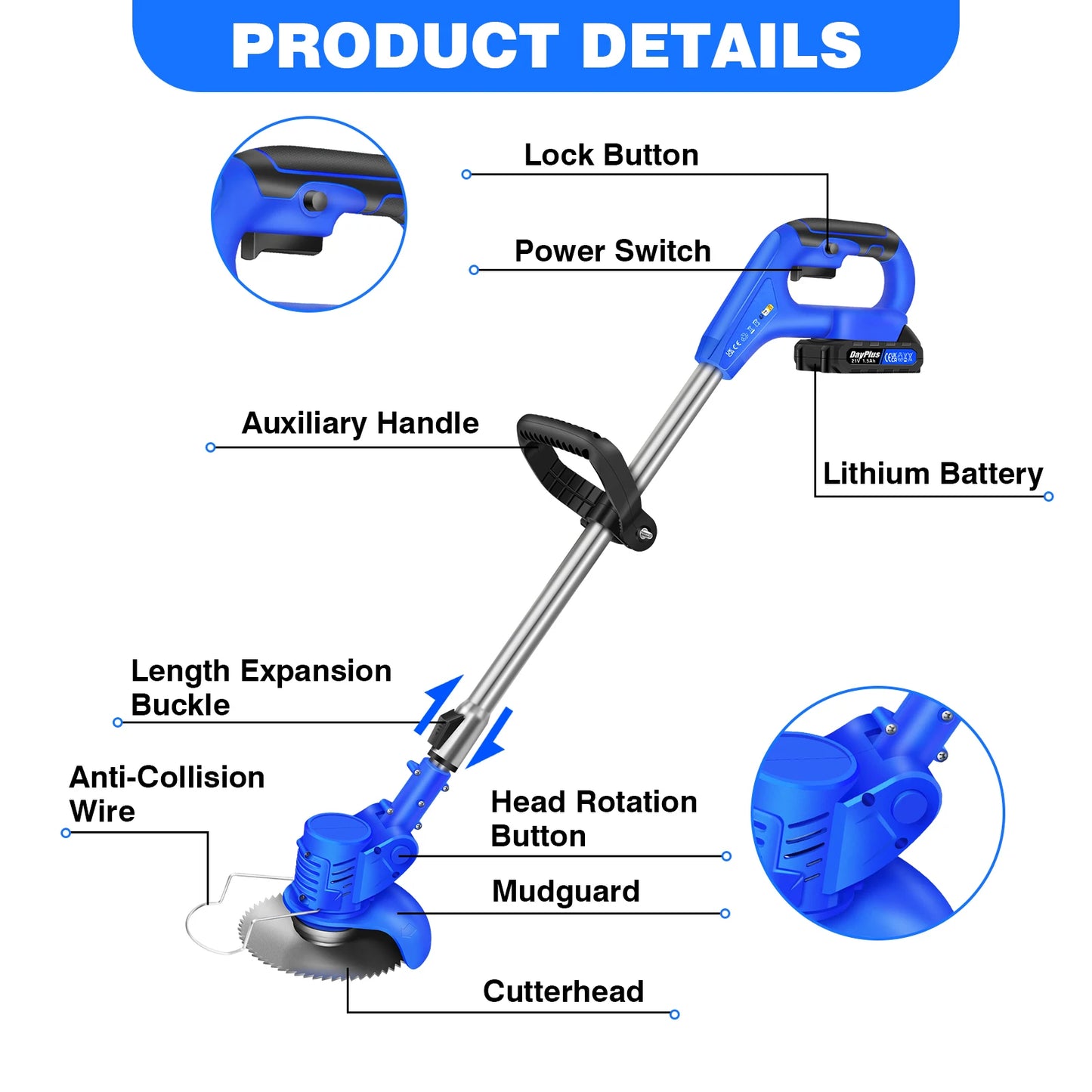 21V Cordless Grass Trimmer Set | 2 Batteries, Weed/Hedge Cutter