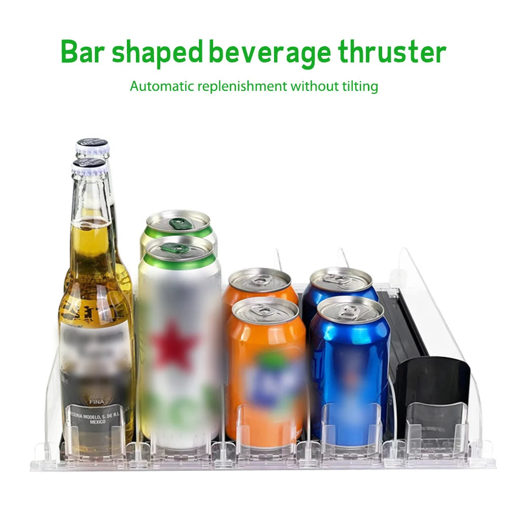 Adjustable Fridge Can Organizer with Spring-Loaded Dispenser