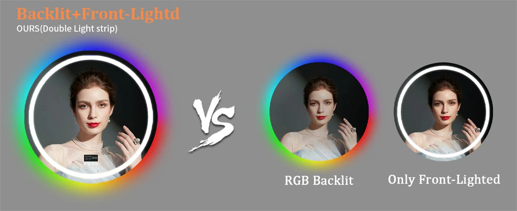 LED Bathroom Mirror Round 800x800mm Wall Hanging Mirror Anti Fog Bluetooth Speaker Brightness Memory Front Light & RGB Backlit