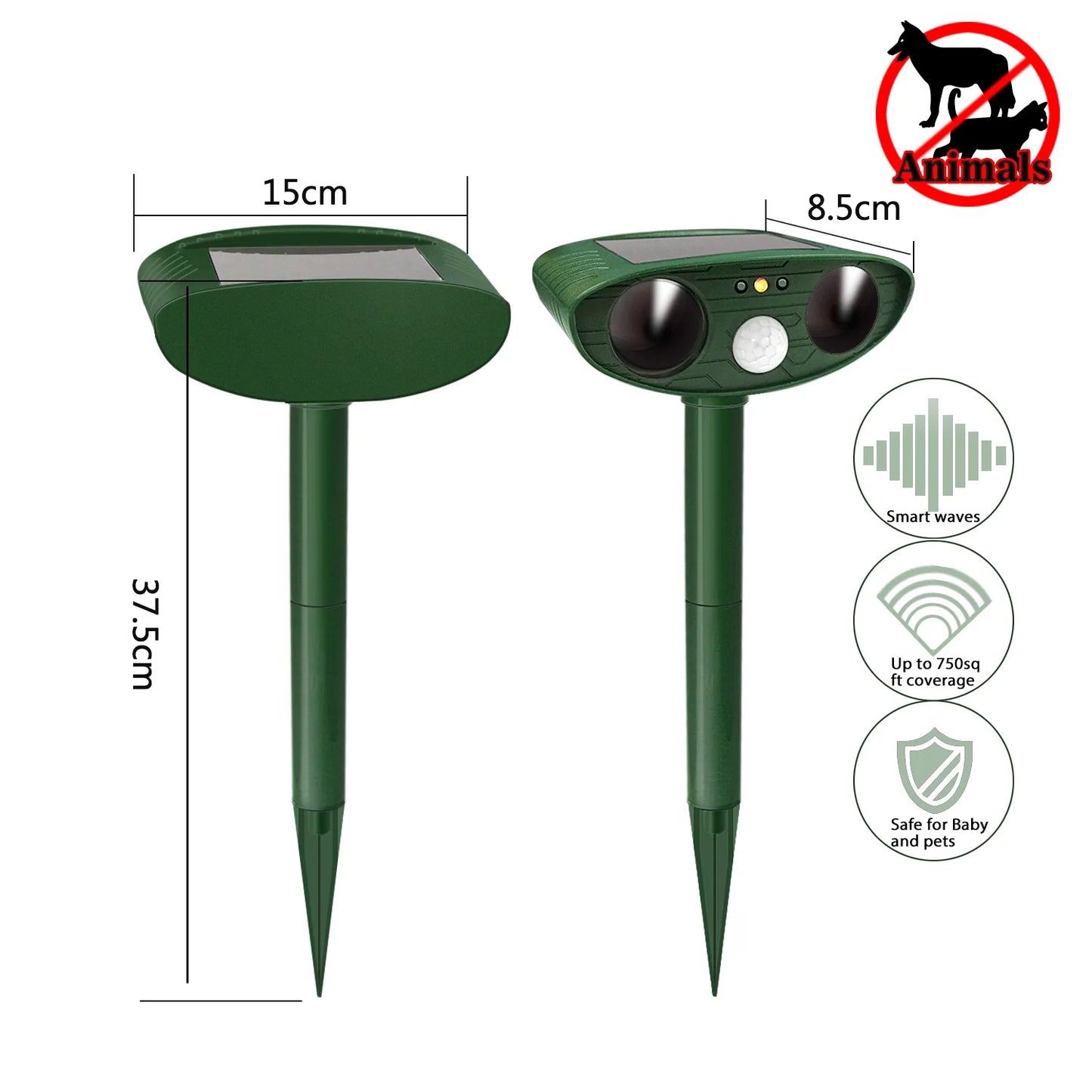 Solar Motion Activated Animal Repeller - Waterproof Outdoor Pest Control