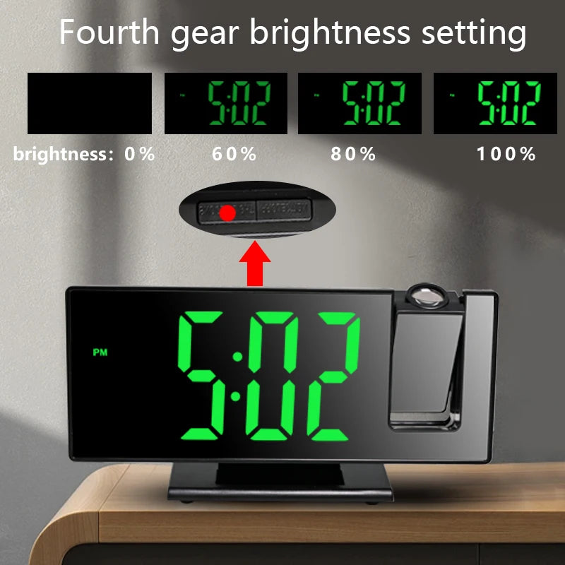 1PC Mirror multifunctional projection alarm clock Intelligent luminous clock Bedroom large screen projection clock