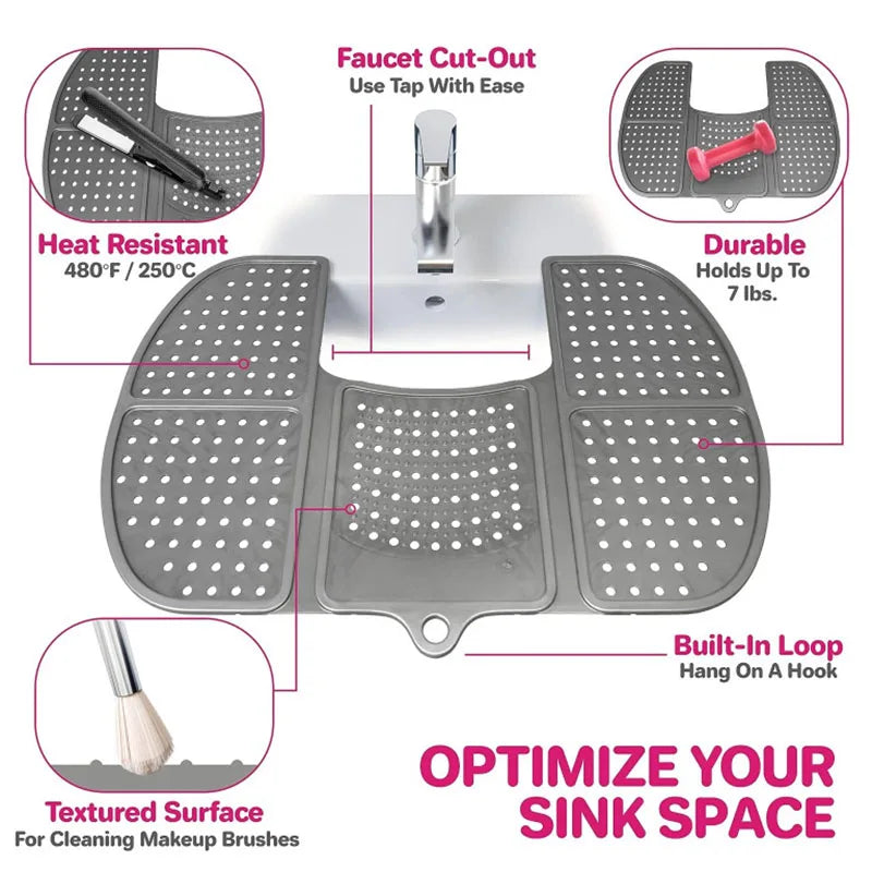 Collapsible Sink Cover and Silicone Makeup Pad with Bathroom Storage Shelves and Racks for Great Space Saving