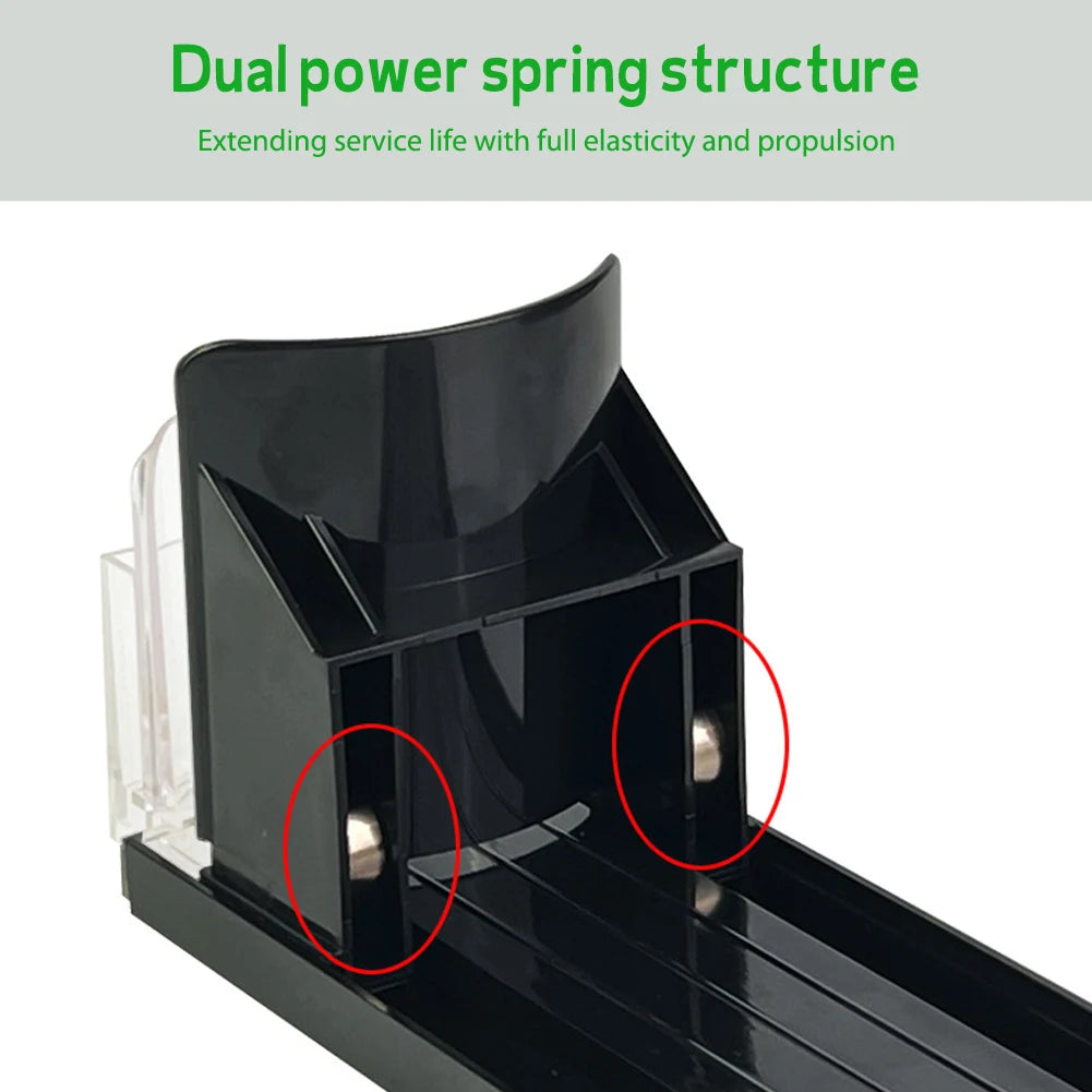 Adjustable Fridge Can Organizer with Spring-Loaded Dispenser