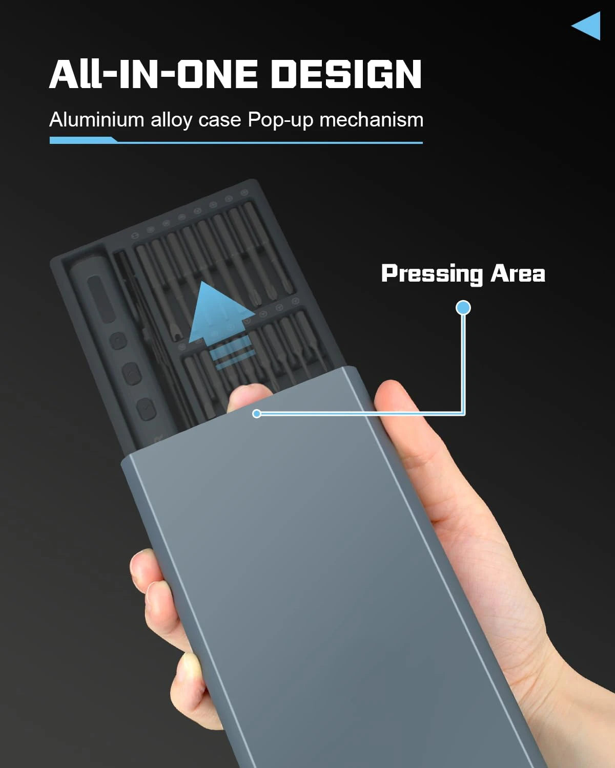 Compact carrying case for 68-in-1 electric screwdriver set with secure latch, portable precision power tool kit for iPhone, glasses, watch, and PC