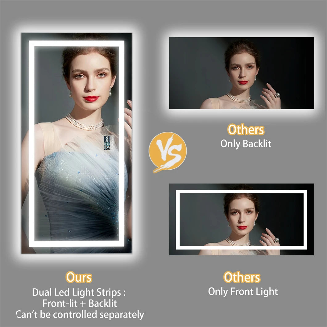 XXL Smart LED Bathroom Vanity Mirror – Wall Mounted with Bluetooth, Digital Display & Anti-Fog Lighting