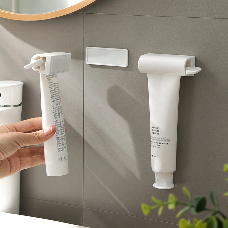 Wall-Mounted Toothbrush Holder with Magnetic Toothpaste Squeezer – Punch-Free Bathroom Rack & Accessories