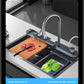 Large Stainless Steel Waterfall Kitchen Sink with Digital Faucet, Soap Dispenser & Cup Washer