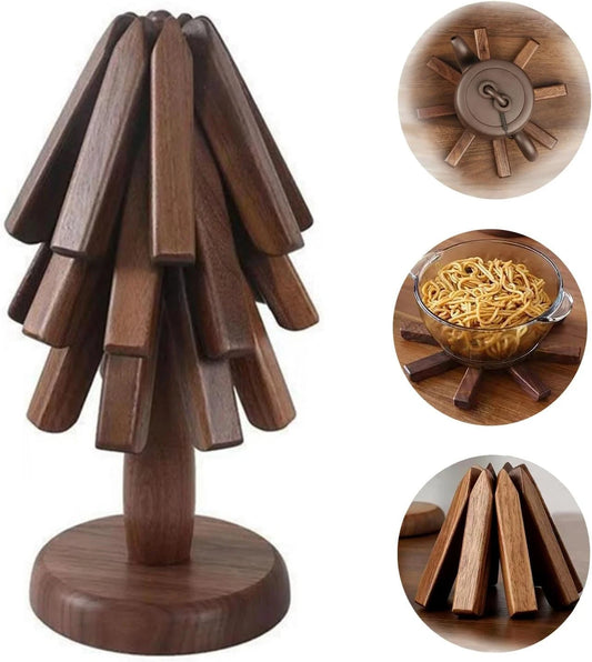 Folding Wooden Trivets, Tree Design, Heat-Resistant Coasters (Set of 3)