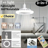 3in1 Ceiling Fan with Remote Control and LED Light, 3-speed E27 AC85-265V Lighting Base for Bedroom and Living Room Lighting