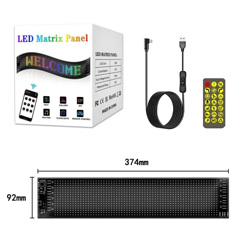 Bright LED Pixel Sign: Scrolling, Flexible, App-Controlled - Perfect for Cars & More!