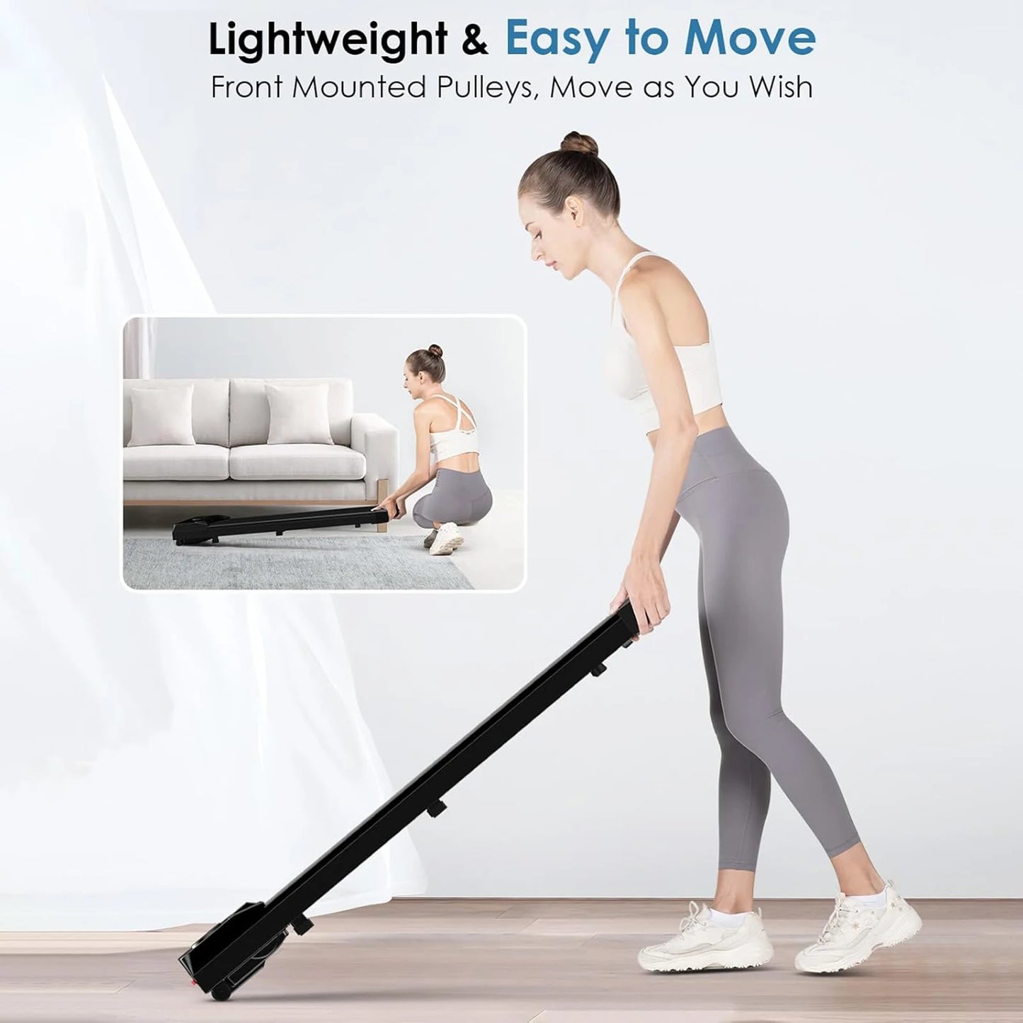 Bigzzia Walking Pad Under Desk Treadmill, 5MPH Portable Treadmill Home Quiet Lightweight Flat Treadmill pad 300lb Capacity 2.5HP