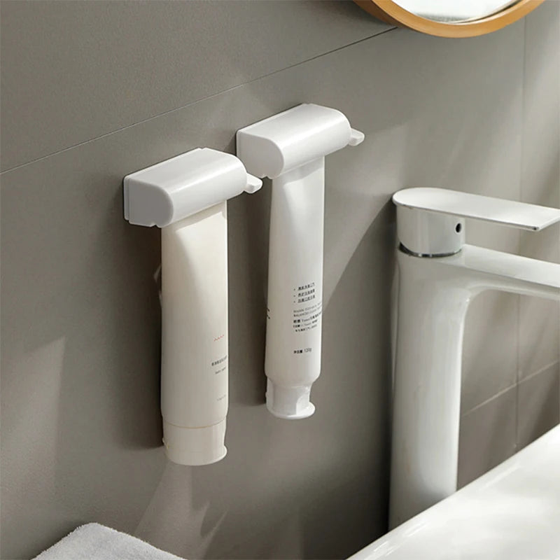 Wall-Mounted Toothbrush Holder with Magnetic Toothpaste Squeezer – Punch-Free Bathroom Rack & Accessories