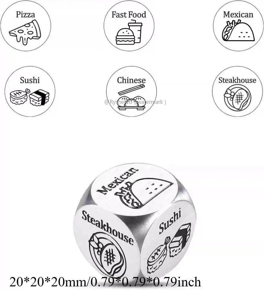 Stainless Steel Date Night Dice Set - Food Decision Dice for Couples