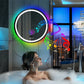 LED Bathroom Mirror Round 800x800mm Wall Hanging Mirror Anti Fog Bluetooth Speaker Brightness Memory Front Light & RGB Backlit
