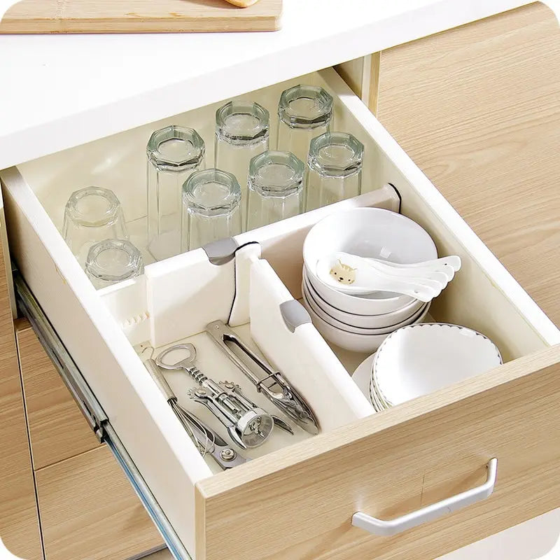 Adjustable T-Drawer Dividers – Retractable White Plastic Partition Holders for Home Organization
