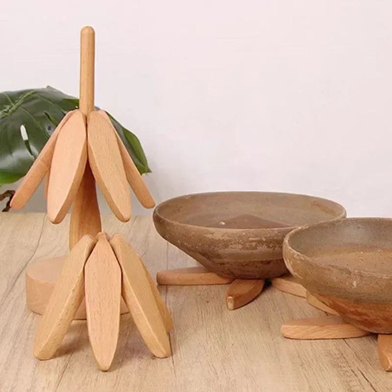 Folding Wooden Trivets, Tree Design, Heat-Resistant Coasters (Set of 3)