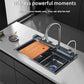 Large Stainless Steel Waterfall Kitchen Sink with Digital Faucet, Soap Dispenser & Cup Washer