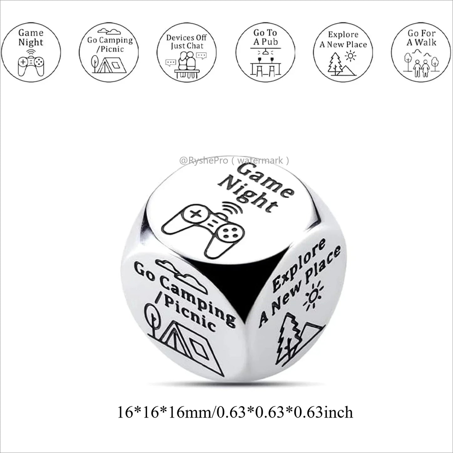 Stainless Steel Date Night Dice Set - Food Decision Dice for Couples