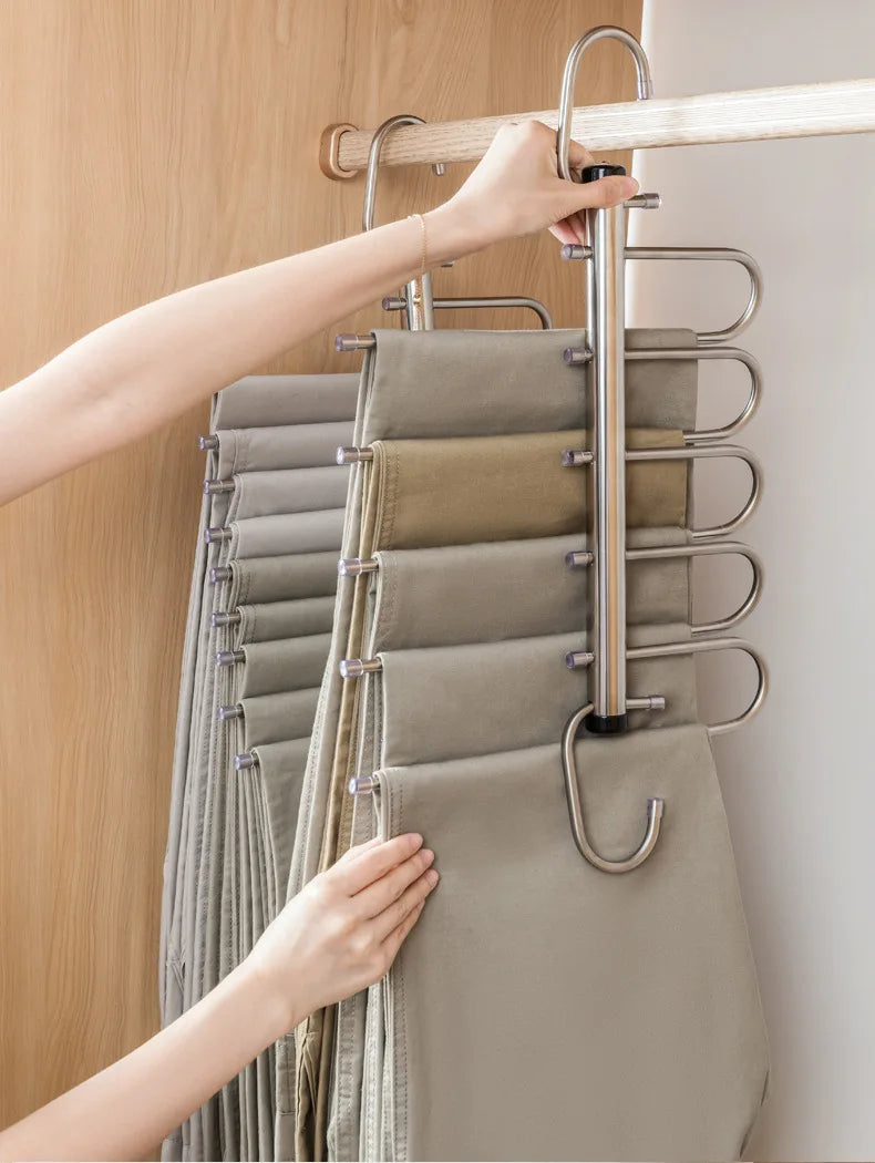Folding Magic Pants Hangers 5/9layers Stainless Steel Space Saving Clothes Rack Organizer For Wardrobe Jeans Trousers Scarf