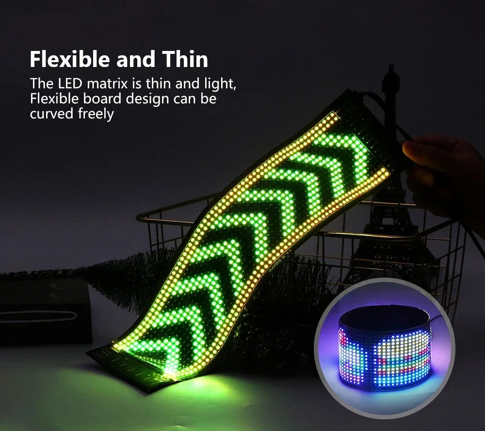 Bright LED Pixel Sign: Scrolling, Flexible, App-Controlled - Perfect for Cars & More!