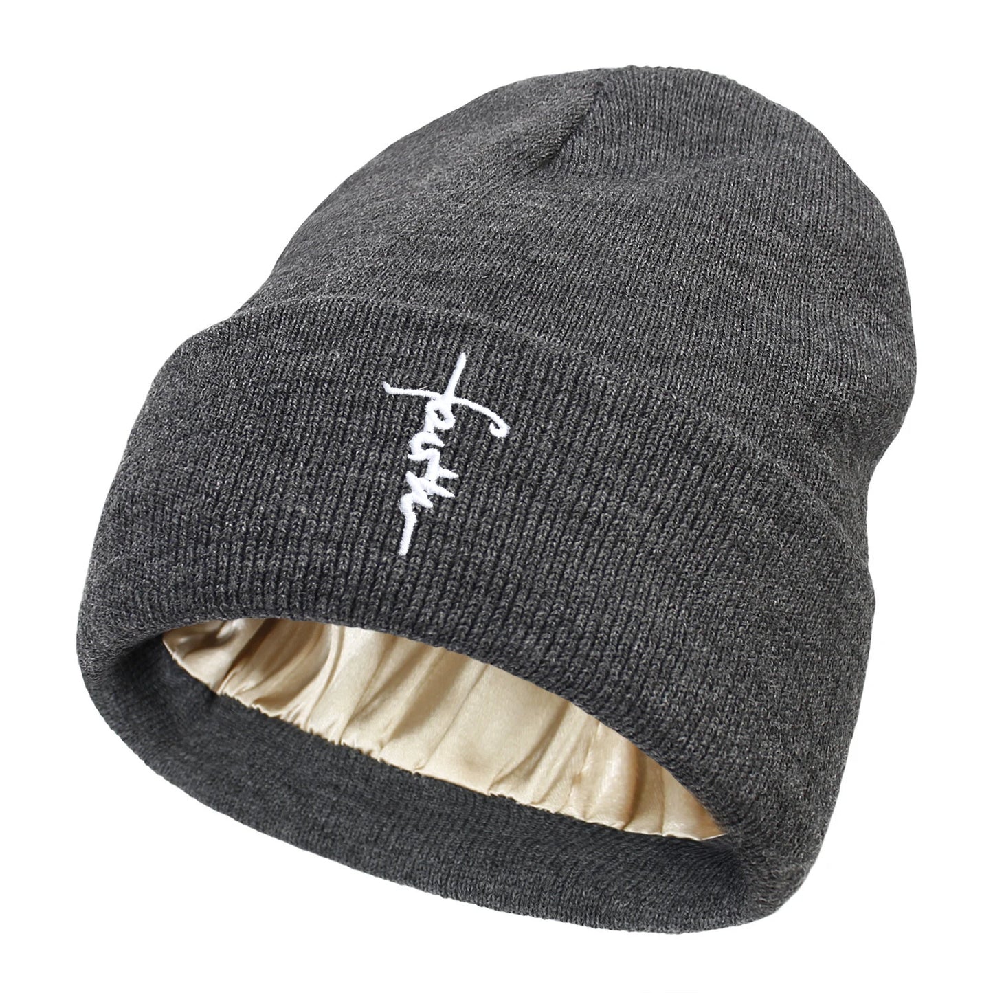 Embroidered Letter Beanies Bonnet For Women&Men 2Layer Silk Satin Lined Anti Static Knitted Hat Autumn Winter SKi Skullies Cap