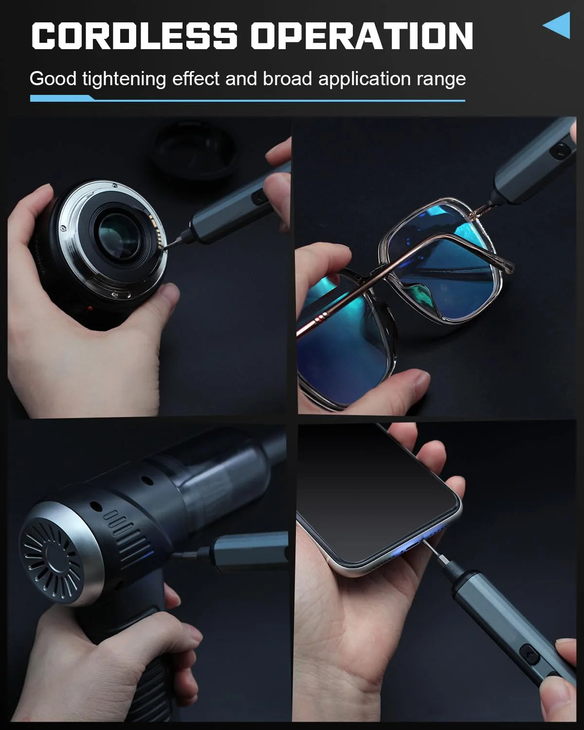 Technician using 68-in-1 electric screwdriver set with precision power tool and magnetic bits for electronic repairs