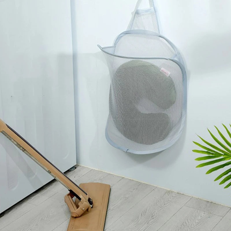 1pc Dirty Clothes Storage Basket, Foldable Bathroom Clothes Hanging Bag, Household Wall Mounted Basket, Frame Bucket