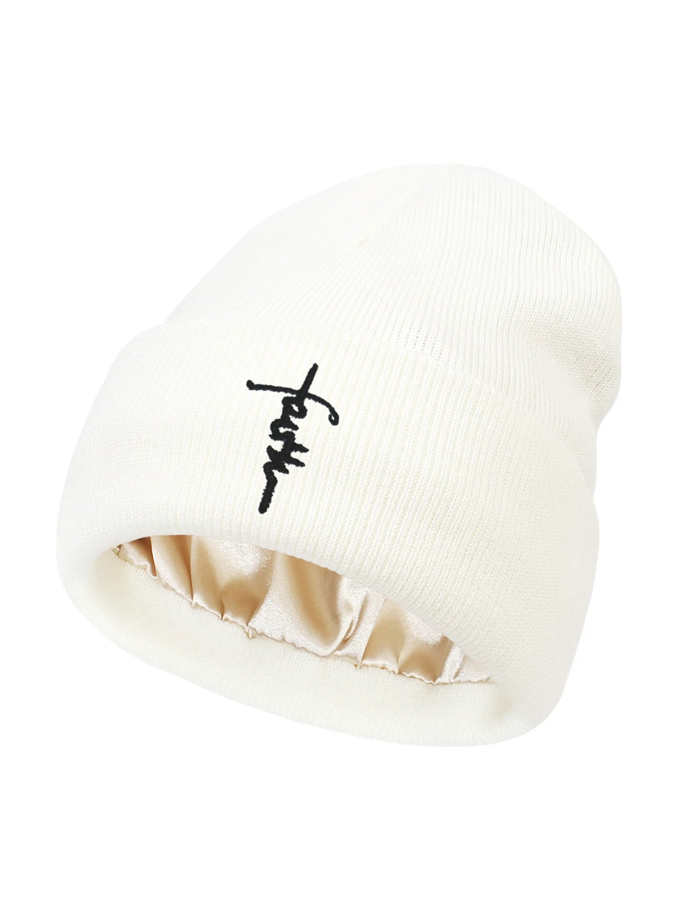 Embroidered Letter Beanies Bonnet For Women&Men 2Layer Silk Satin Lined Anti Static Knitted Hat Autumn Winter SKi Skullies Cap