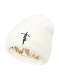 Embroidered Letter Beanies Bonnet For Women&Men 2Layer Silk Satin Lined Anti Static Knitted Hat Autumn Winter SKi Skullies Cap