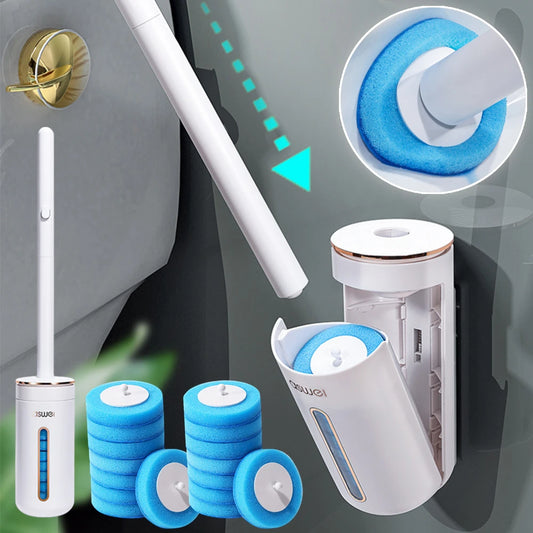 Wall-Mounted Toilet Brush with Long Handle – Eco-Friendly WC Cleaner with Disposable Brush Heads