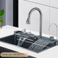 Large Stainless Steel Waterfall Kitchen Sink with Digital Faucet, Soap Dispenser & Cup Washer