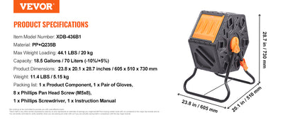 Dual Chamber Compost Tumbler, 18.5, 37 or 43 Gallon, VEVOR - BPA-Free Outdoor Compost Bin for Garden